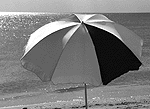Black & white of red umbrella